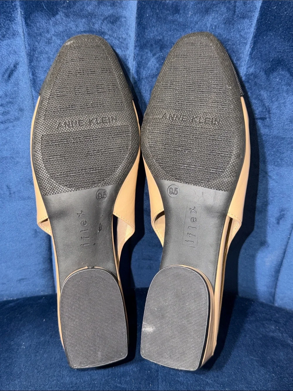 Anne Klein Beige Slingback Flats with Black Cap Toe Size 9.5